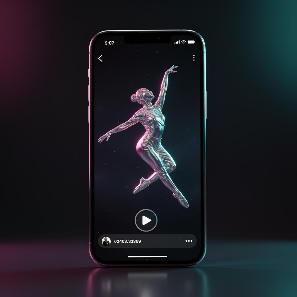A vertical AI dance video playing on a phone